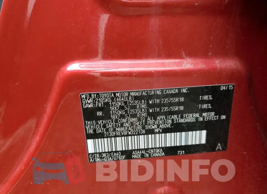 2T3DFREV8FW322138 Photo# 13