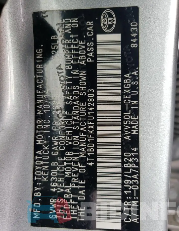 4T1BD1FKXFU142803 Photo# 12