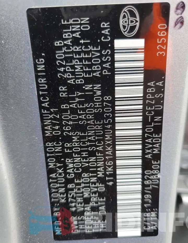 4T1K61AKXMU453078 Photo# 13
