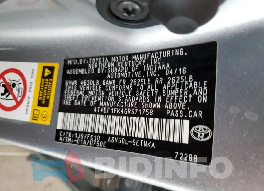 4T4BF1FK4GR571758 Photo# 12