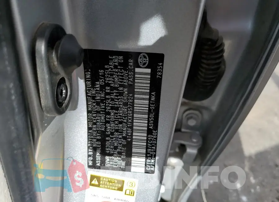 4T4BF1FKXGR577824 Photo# 13