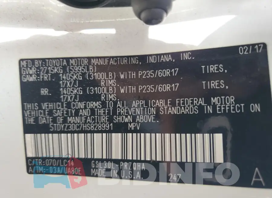 5TDYZ3DC7HS828991 Photo# 13