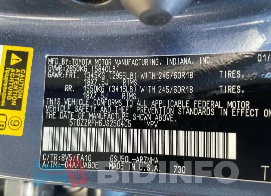 5TDZZRFH6JS250405 Photo# 10