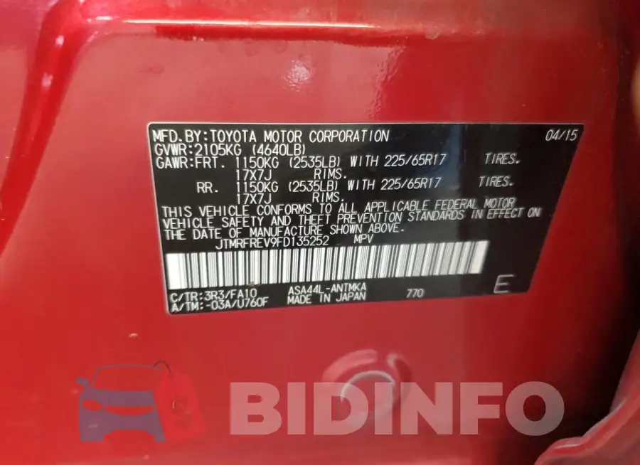 JTMRFREV9FD135252 Photo# 13