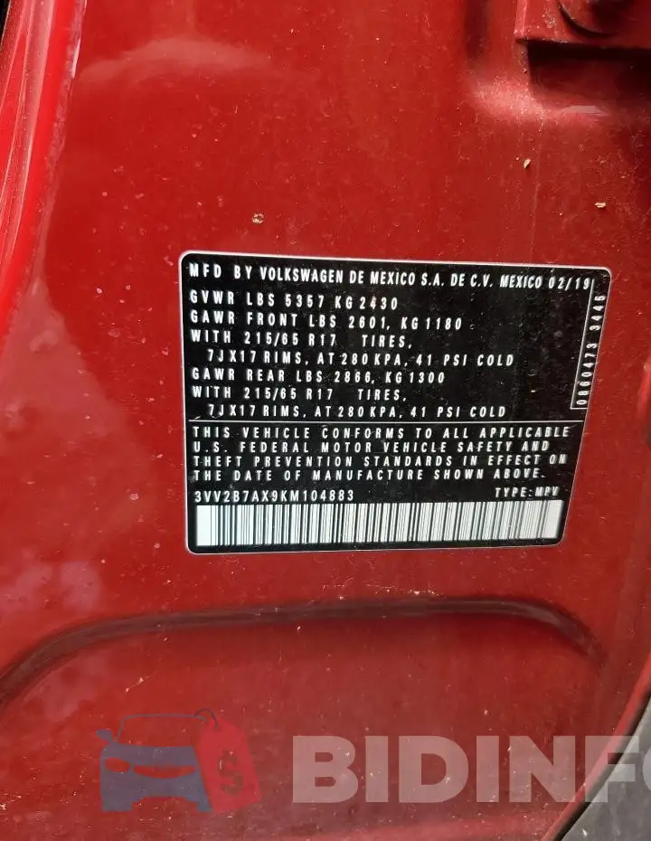3VV2B7AX9KM104883 Photo# 12