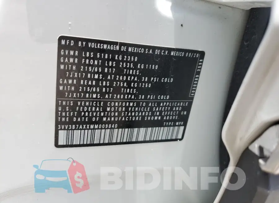 3VV3B7AXXMM009840 Photo# 13