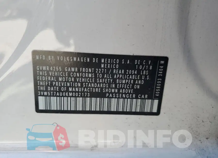 3VW5T7AU0KM002173 Photo# 13