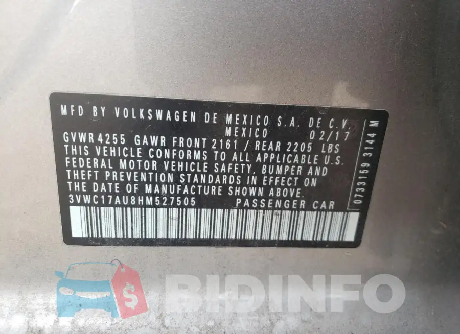 3VWC17AU8HM527505 Photo# 14