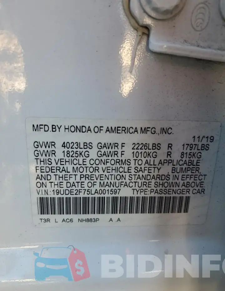 19UDE2F75LA001597 Photo# 13