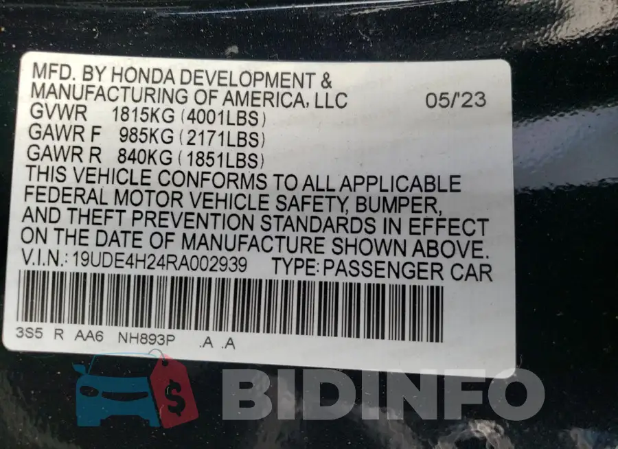 19UDE4H24RA002939 Photo# 12