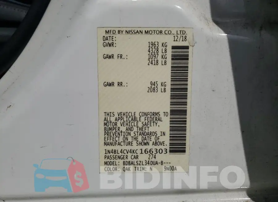 1N4BL4CV4KC166303 Photo# 12