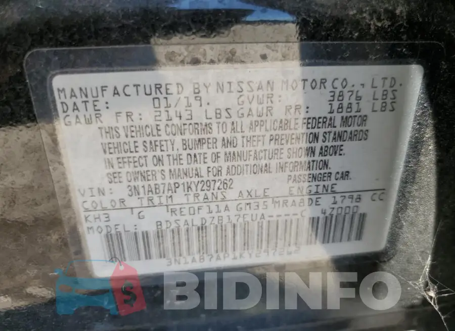 3N1AB7AP1KY297262 Photo# 12