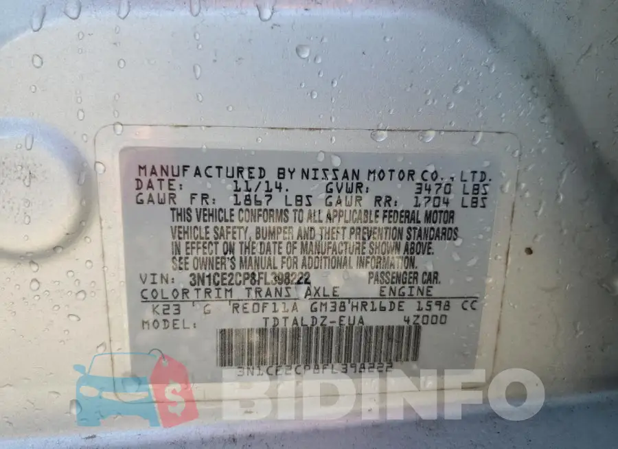 3N1CE2CP8FL398222 Photo# 13