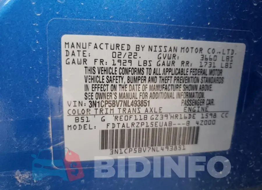 3N1CP5BV7NL493851 Photo# 12