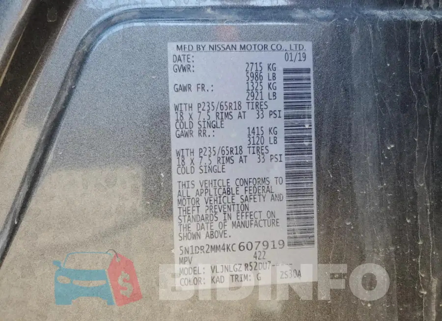 5N1DR2MM4KC607919 Photo# 14