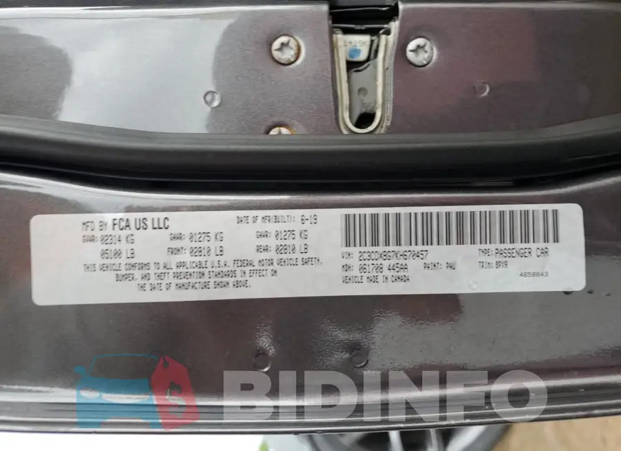 2C3CDXBG7KH670457 Photo# 12