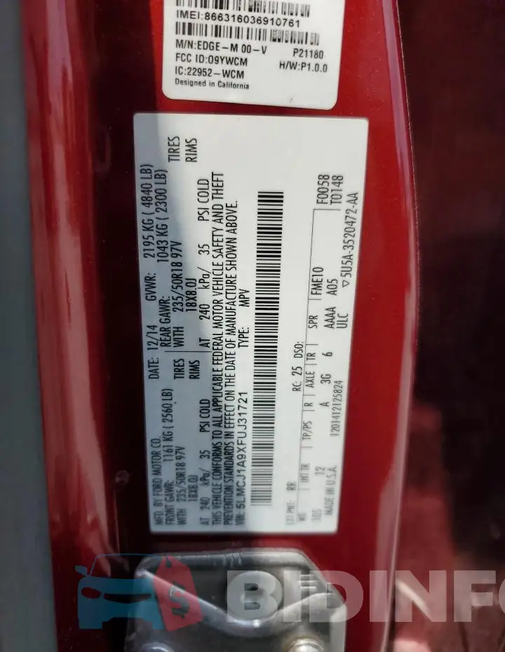 5LMCJ1A9XFUJ31721 Photo# 13