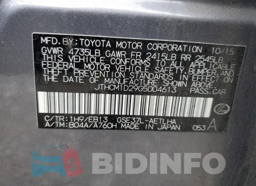 JTHCM1D29G5004613 Photo# 12