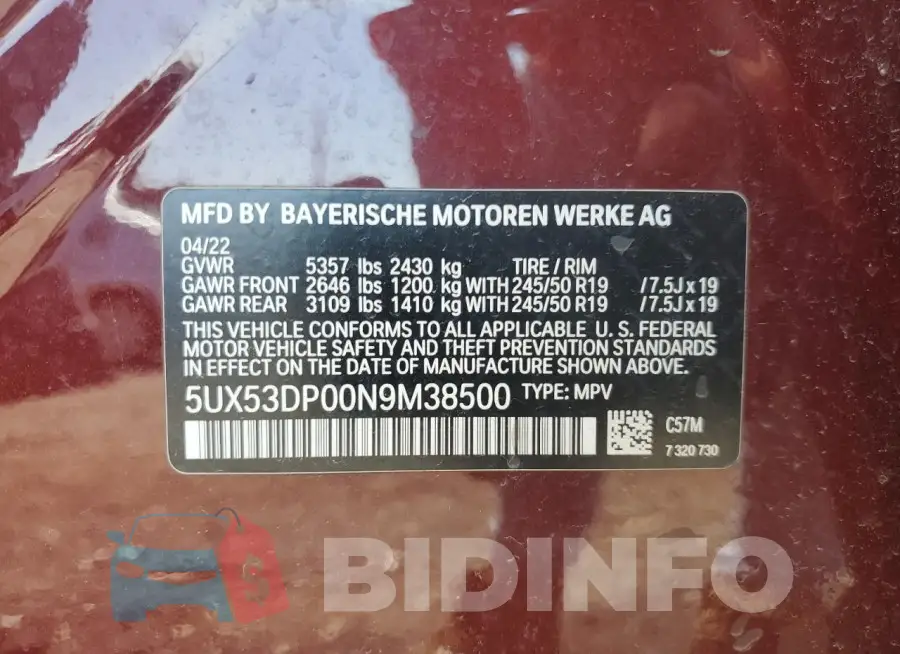 5UX53DP00N9M38500 Photo# 12