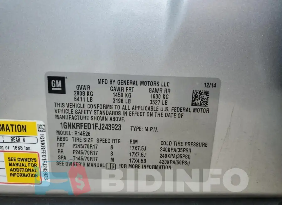 1GNKRFED1FJ243923 Photo# 12