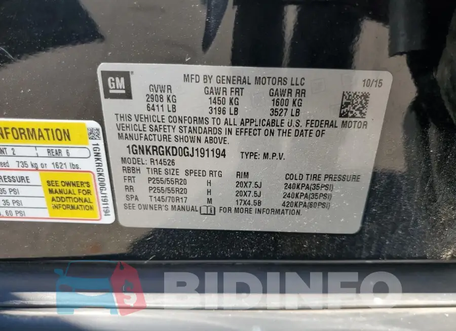 1GNKRGKD0GJ191194 Photo# 13