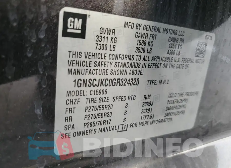 1GNSCJKC0GR324320 Photo# 13