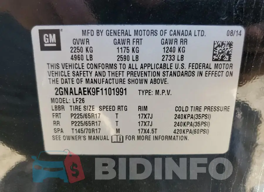 2GNALAEK9F1101991 Photo# 13