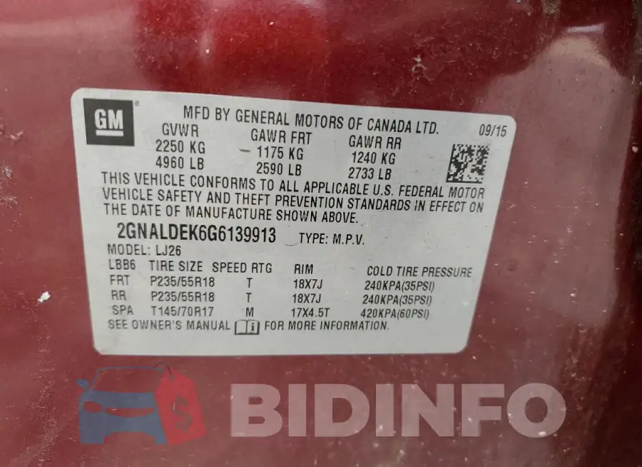 2GNALDEK6G6139913 Photo# 13