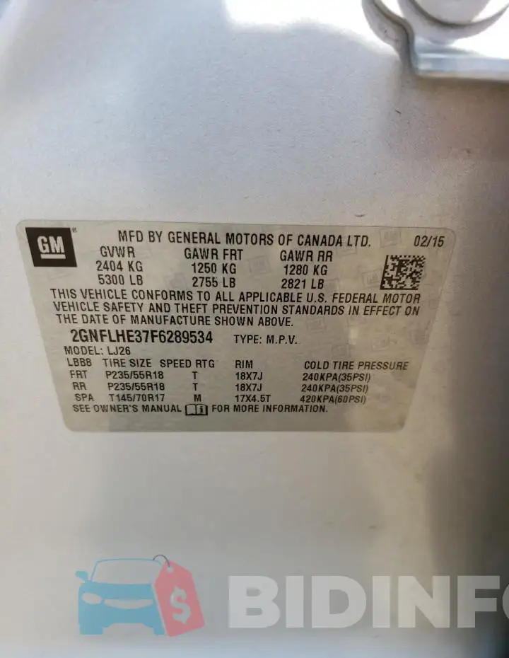 2GNFLHE37F6289534 Photo# 13