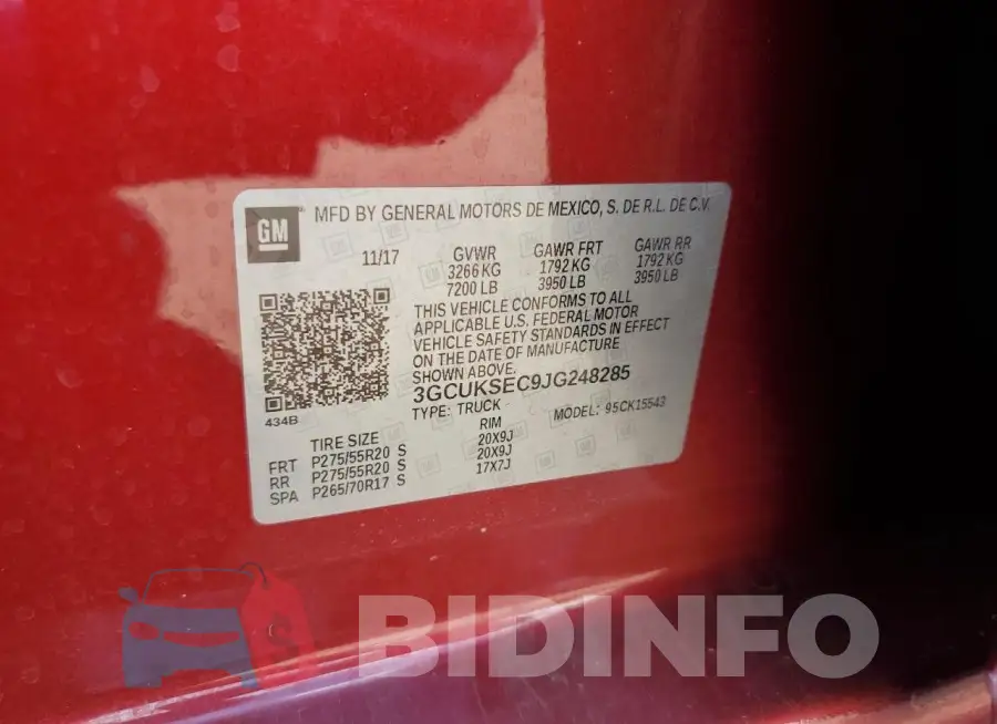3GCUKSEC9JG248285 Photo# 12