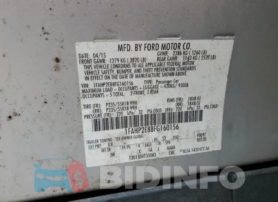 1FAHP2E88FG160156 Photo# 12