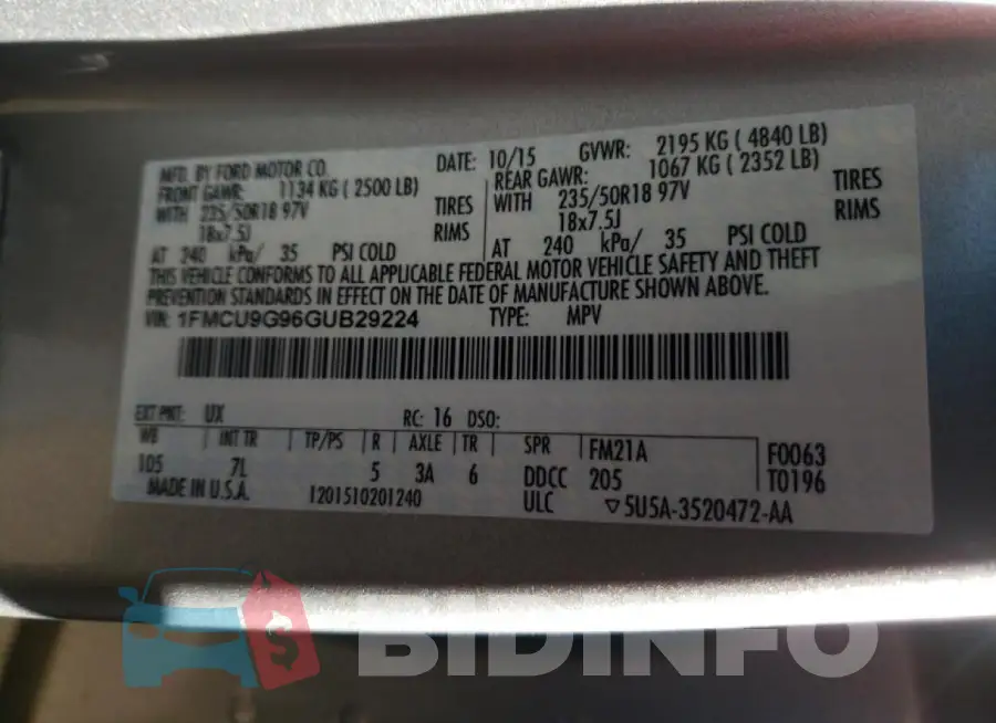 1FMCU9G96GUB29224 Photo# 10