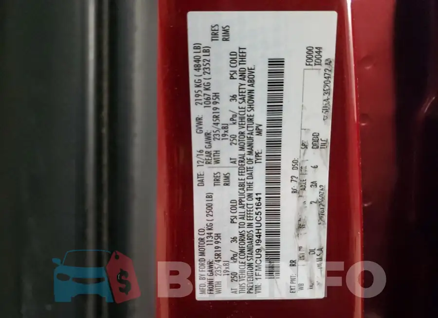 1FMCU9J94HUC51641 Photo# 14