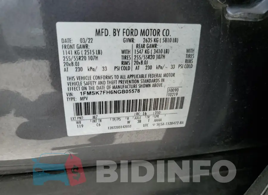 1FMSK7FH6NGB05578 Photo# 14