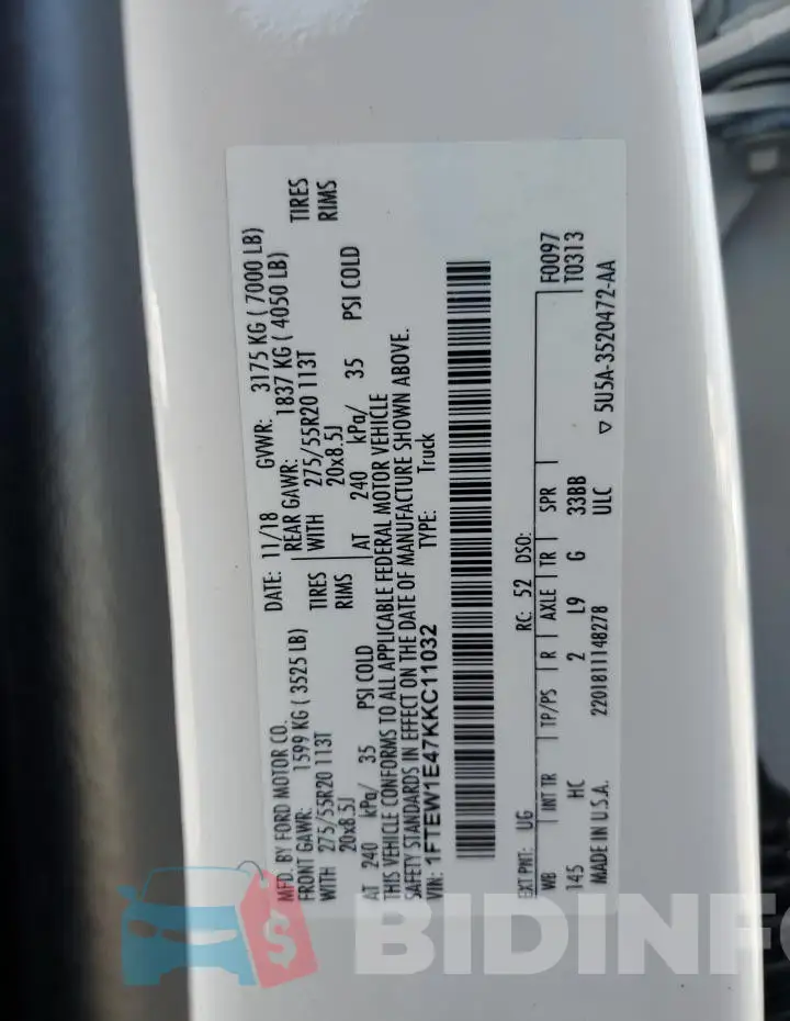 1FTEW1E47KKC11032 Photo# 12