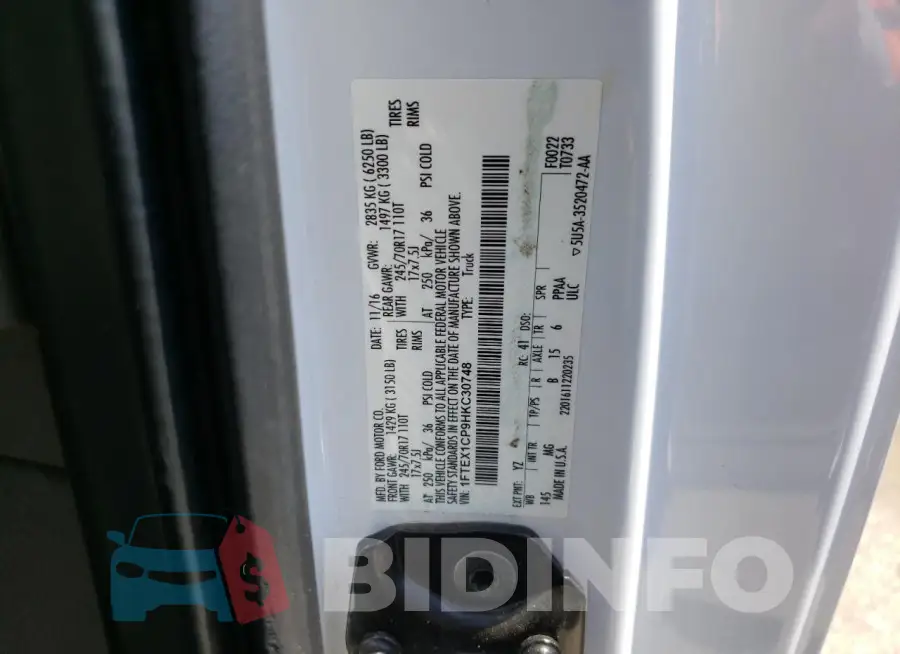 1FTEX1CP9HKC30748 Photo# 12