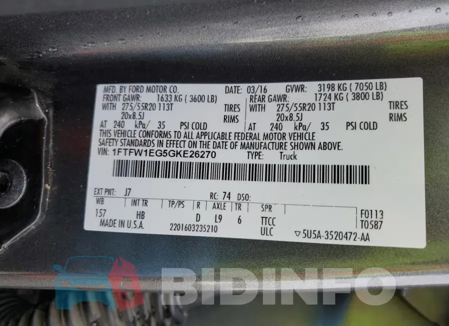 1FTFW1EG5GKE26270 Photo# 12