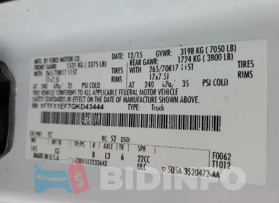 1FTFX1EF7GKD43444 Photo# 12