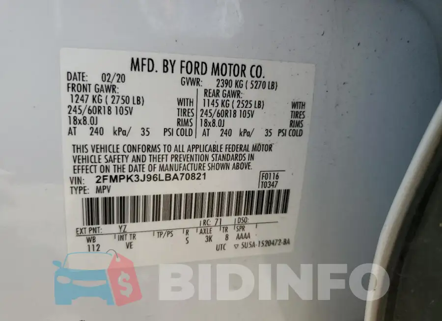 2FMPK3J96LBA70821 Photo# 12