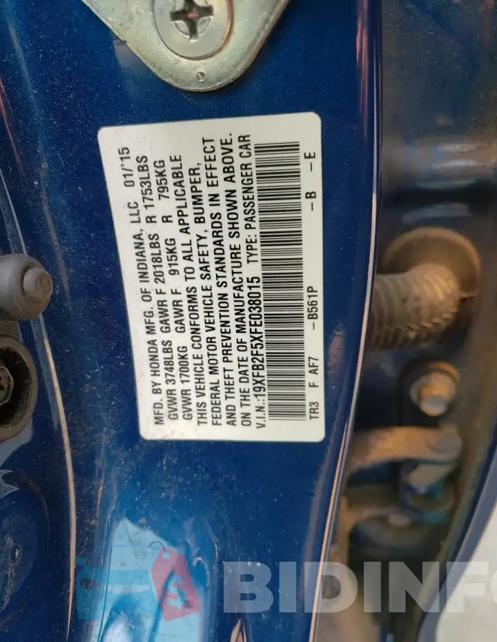 19XFB2F5XFE038015 Photo# 12