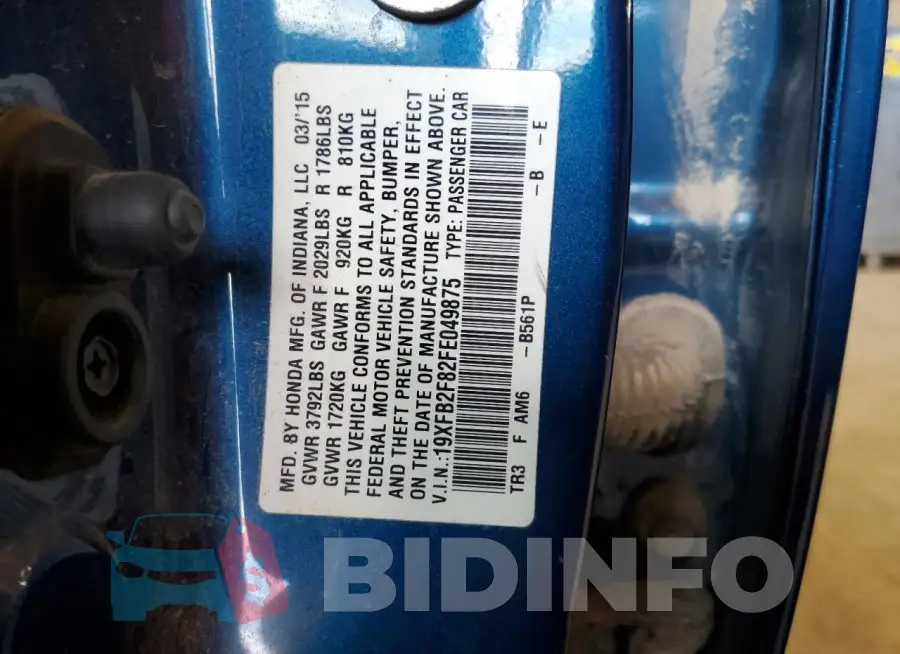 19XFB2F82FE049875 Photo# 12