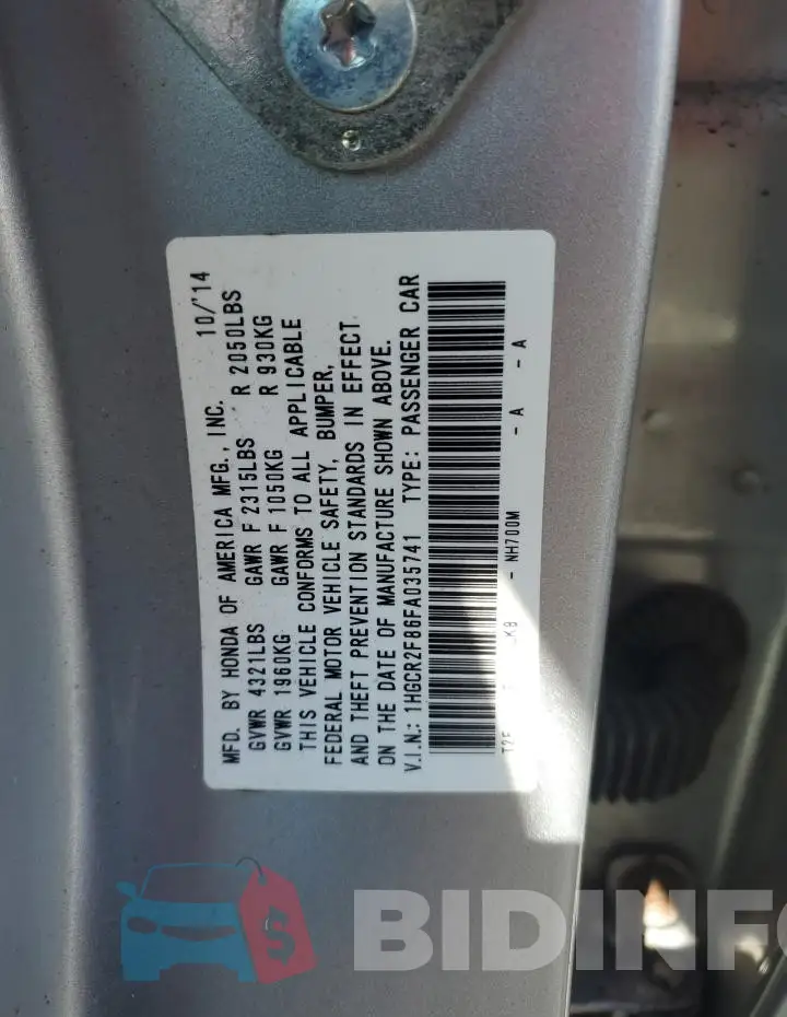 1HGCR2F86FA035741 Photo# 12