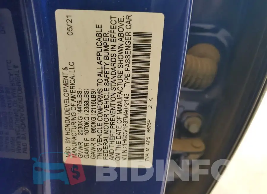 1HGCV1F37MA072143 Photo# 12