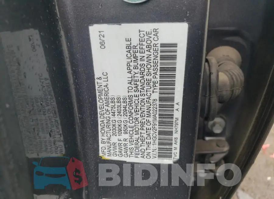1HGCV2F91MA022378 Photo# 12