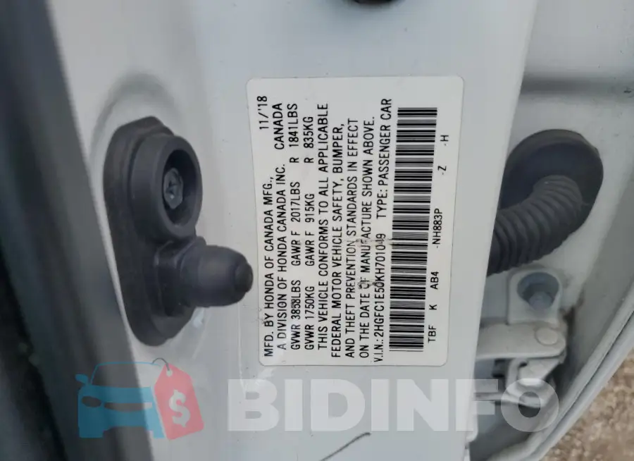 2HGFC1E50KH701049 Photo# 13