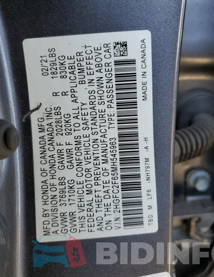 2HGFC2F65MH545963 Photo# 12