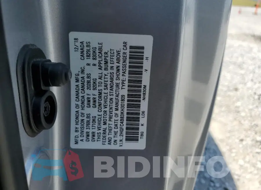 2HGFC4B83KH301809 Photo# 12