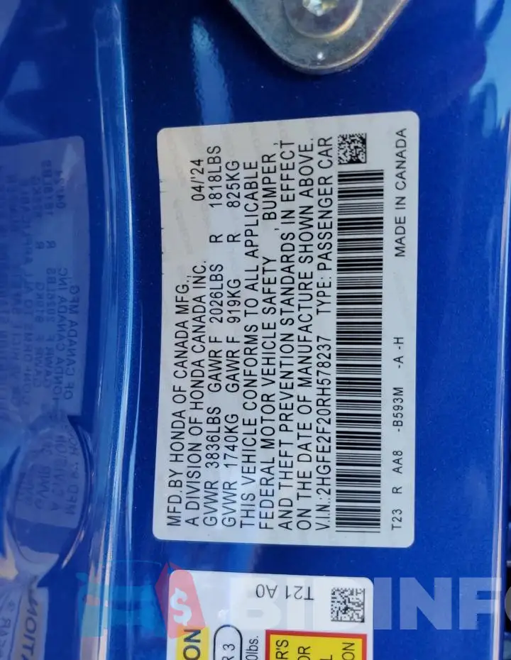 2HGFE2F20RH578237 Photo# 12