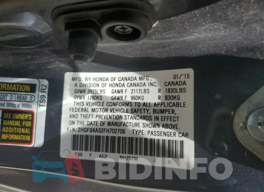 2HGFG4A52FH702706 Photo# 12