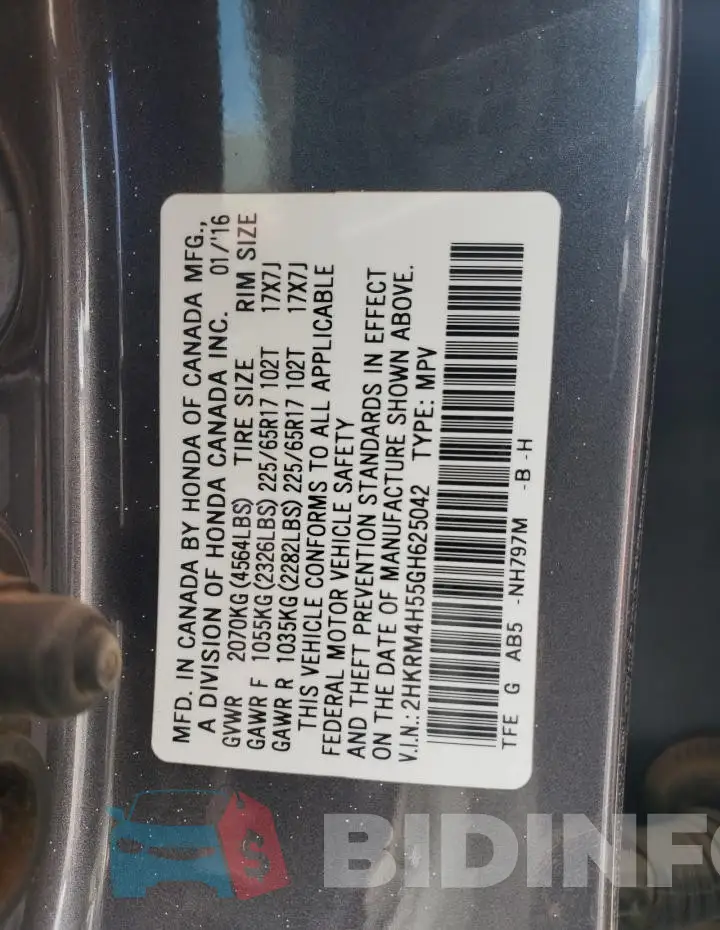 2HKRM4H55GH625042 Photo# 13